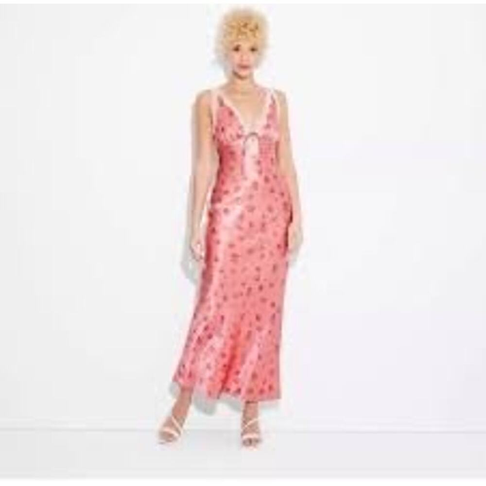 Wild Fable Pink Satin Floral Lace Maxi Slip Dress XXS Y2K Coquette Romantic - Picture 2 of 5